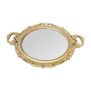 ถาดเสิร์ฟรูปวงรีเคลือบทองพร้อมฐานแก้ว หูจับตกแต่งสไตล์วินเทจ ถาดโลหะสำหรับตกแต่งบ้านและเสิร์ฟอาหาร - Product Image 4