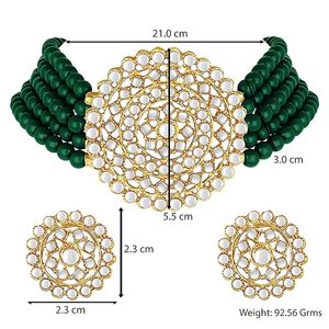 Gold Plated Zinc Alloy Necklace Earring Headpiece <b>Set</b> Green <b>Beads</b> Crystal Flower Design Third Party Certified for Women Jewelry - Product Image 2