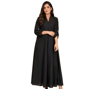 Women's Black Solid Maxi Long Sleeve <b>Dress</b> <b>Loose</b> Fit Casual Elegant Full Length Robe Soft Comfortable Traditional <b>Dress</b> - Product Image 4