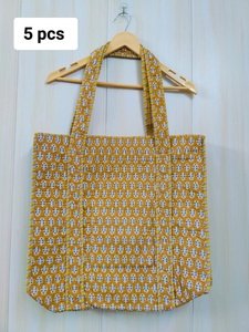 Sac fourre-tout matelassé en coton imprimé à la main indien, motif floral vintage écologique, pour usage quotidien, lavable, pour les courses - Product Image 3