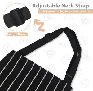 Unisex Adult Black White Striped <b>Kitchen</b> <b>Apron</b> with Pocket and Adjustable Neck Strap OEM Brand - Product Image 3