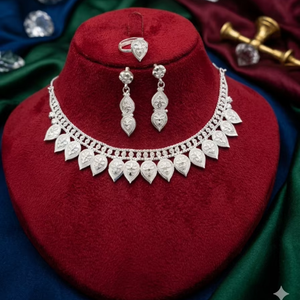 Naykk Creations - Juego de Joyería de 3 Piezas para Mujer, Hecho a Mano, Chapado en Plata, Cobre y Latón, Collar, Aretes y Anillo de Alta Calidad para Boda - Product Image 1