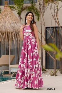 <b>Women's</b> Designer Heavy Rayon Party Wear Summer New Hollow Flower <b>Suspender</b> Long Kurti Digital Floral Print Work - Product Image 6