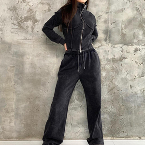 Conjunto Deportivo de Terciopelo Negro para Mujer, 100% Algodón, Cierre con Cordón, Pantalones Anchos, Dos Piezas, Suave, Marca White Bird Express - Product Image 2