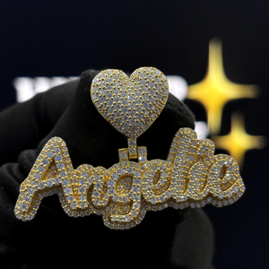 Collar con Colgante de Corazón Hip Hop Personalizado, Plata de Ley 925, Moissanita VVS, Chapado en Oro Rosa, Letra en Letras Mayúsculas - Product Image 1