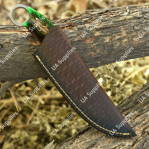 Couteau à lame fixe en acier Damas, pointe tombante, avec trou pour le pouce, pour bushcraft, chasse, camping, avec manche ergonomique en résine de pin - Product Image 6