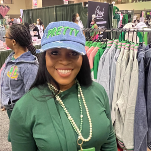Gorra de Béisbol de Mezclilla Lavado Medio para Mujer con Costuras Verdes y Letra Bordada, Ajustable, Estilo Casual y Vintage - Product Image 6