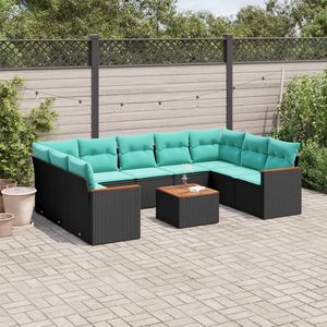 Set di divani da giardino in polyrattan nero da 10 pezzi con cuscini, eleganti mobili da esterno - Product Image 1