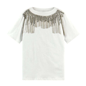 White Men's Short Sleeve <b>T</b>-<b>Shirt</b> With <b>Sequin</b> Embroidery O-Neck Regular Fit Casual Style - Product Image 1