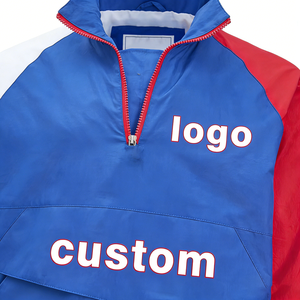 OEM <b>Men</b> Long Sleeve Strap Front Pocket Hooded Zipper Anorak Windbreaker <b>Jacket</b> Half Zip Windbreaker <b>Pullover</b> - Product Image 4