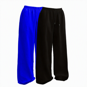 Pantalon sarouel en tissu éponge pour femmes, couleur unie, coupe ample, longueur complète, taille élastique, style décontracté, bleu et noir, vêtements de printemps - Product Image 1