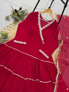 Vestido Anarkali Rojo Más Vendido para Mujer, Elegante Vestido Étnico Largo hasta el Suelo para Fiestas y Bodas, Disponible a Buen Precio - Product Image 5