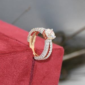 Anillo de Compromiso y Boda VDS de Oro Sólido de 14K con Doble Banda Trenzada y Diamante de Corte Brillante Cultivado en Laboratorio CVD, Certificado IGI, 5.9g - Product Image 1