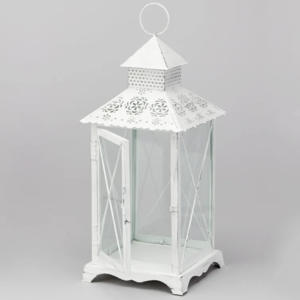 White Metal <b>Moroccan</b> <b>Lanterns</b> Rectangular Decorative Candle Holders with Cutout Patterns for Home Decoration - Product Image 3