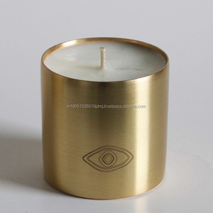 Porte-bougie rond en cuivre fait à la main, parfumé, 16 oz, récipient en métal de luxe pour la fabrication de bougies de Noël - Product Image 1