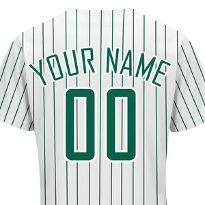 Maillot de baseball d'hiver tendance blanc et vert à fines rayures 100 % polyester séchage rapide avec nom et numéro de l'équipe brodés pour adulte – Tenue de sport athlétique - Product Image 5