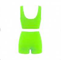 Ensembles de yoga 2 pièces vert néon pour femmes, en Spandex/Polyester respirant, légers, taille mi-haute, sans couture, anti-UV, longueur intégrale, devant uni