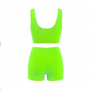 Ensembles de yoga 2 pièces vert néon pour femmes, en Spandex/Polyester respirant, légers, taille mi-haute, sans couture, anti-UV, longueur intégrale, devant uni - Product Image 2