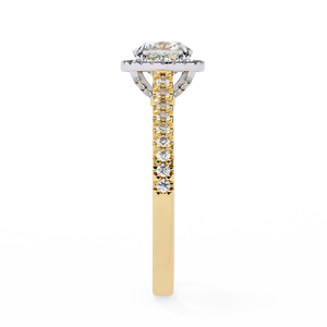 Bague de fiançailles classique en or jaune 14 carats avec pavé de diamants, taille coussin 1,5 carat, halo de diamants, certifiée IGI, diamant de laboratoire, cadeaux d'anniversaire et de mariage - Product Image 2