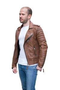 Chaqueta de Motociclista Casual para Hombre, de Cuero Sintético, Estilo Urbano, con Cuello Alto Bordado, Cierre de Cremallera, Color Marrón, para Invierno - Product Image 3