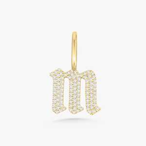 Pendentif Lettre Initiale Minimaliste, Bijou Fin de Luxe, Diamant de Laboratoire Rond Taille Pavé Scintillant, Charme Éclatant en Or Massif 14K 18K - Product Image 1