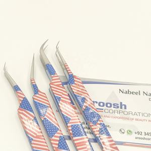 Pince à épiler d'extension de cils en acier inoxydable de haute qualité ensemble de pinces à cils Logo personnalisé drapeau américain papier imprimé pointu - Product Image 2