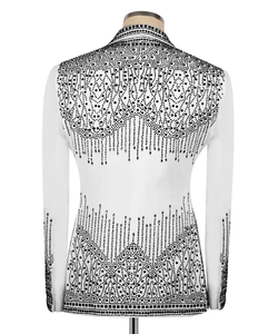 Blazer de smoking blanc pour homme orné de strass – Veste de costume de créateur à revers châle pour mariage et soirée - Product Image 5