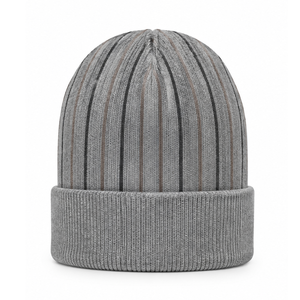 High demand Plain Grey Striped Rib <b>Knit</b> <b>Beanie</b> Thick Warm Winter Skull Custom Logo Cap - Product Image 1