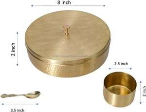 Boîte à épices traditionnelle indienne Masala Dabba à 7 compartiments avec couvercle Rangement de cuisine en laiton antique Métal vintage en laiton pur - Product Image 2
