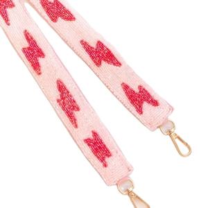 Correa de monedero con cuentas de diseño rosa y rojo, correas de bolsa de cuentas de semillas de oro blanco personalizadas, correa de cuentas personalizada para bolsos - Product Image 1