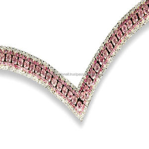 Elegante banda de ceja de caballo de cuero negro en forma de V con cristales brillantes de rosa claro, cadena ostentosa de diamante, banda para La Ceja de brida - Product Image 3