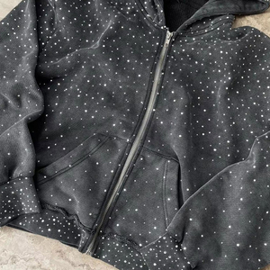 Sweats à capuche en strass pour hommes, en coton molletonné, respirants, haute qualité, 450+ GSM, coupe classique, avec fermeture éclair. - Product Image 5