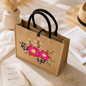 Luxury Floral Printed Jute Tote <b>Bag</b> <b>Reusable</b> Eco Friendly Lightweight Long Lasting Double Handle Customizable Size Shopping - Product Image 4