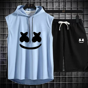 Ensemble deux pièces décontracté pour homme, t-shirt et short, tenue de sport tendance à manches courtes, survêtement à capuche - Product Image 5