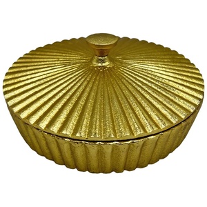 Custom Textured Gold Metal Box with <b>Lid</b> Handcrafted Sunburst Design Jewelry Organizer for Boutique Retail or Kitchen Accessories - Product Image 3