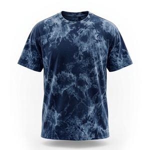 T-shirt à manches courtes tie-dye pour homme, col rond, coupe classique, design tricoté décontracté, motif bleu - Product Image 3