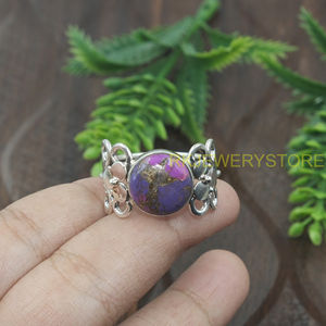 Natural Purple Copper Turquoise <b>Ring</b> 925 Sterling Silver Handmade Floral <b>Statement</b> Adjustable <b>Ring</b> Gift Jewelry for Unisex Her - Product Image 6