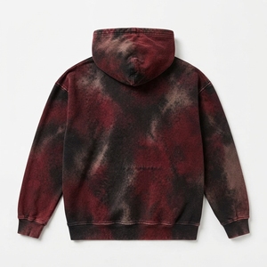 Sudadera con Capucha Personalizada Tie Dye Roja y Negra para Hombre, Sudadera con Capucha Estilo Streetwear con Lavado Ácido y Logotipo - Product Image 3