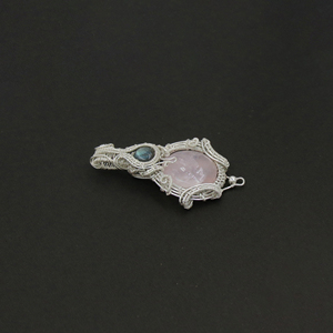 Wholesale Labradorite & <b>Rose</b> <b>Quartz</b> Wire Wrapped Pendant Silver Plated Natural Gemstone Round Stone Boho Artisan <b>Jewelry</b> - Product Image 3