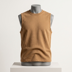 เสื้อกล้ามถักคอวีสีพื้นสำหรับผู้ชาย สัมผัสนุ่มสบาย สไตล์ลำลอง สีน้ำตาล รับผลิตแบบ ODM/OEM - Product Image 1