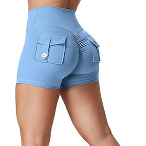 Shorts de sport taille haute pour femme, effet froncé aux fesses, avec poches, logo personnalisé, pour fitness, yoga et entraînement athlétique - Product Image 5