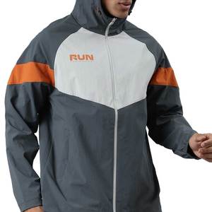 Chaqueta cortavientos con capucha y bloques de color para hombre, ligera, con cremallera, para correr - Product Image 4