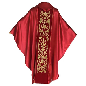 Nouvelle chasuble de prêtre en satin rouge de qualité supérieure avec broderie dorée sur le devant et ornementation 2026, sur mesure, nouveau design, chasuble brodée - Product Image 2