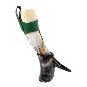 Cuerno Natural con Soporte de Cuero, Cuerno para Beber con Base de Cuero, Estilo Artesanal Pulido para Navidad, Cuerno Animal Único. - Product Image 3