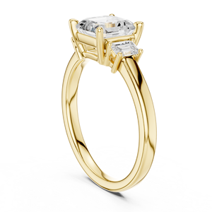 Bague à trois pierres taille Asscher 1,5 carat avec pierres latérales émeraude, pour mariage, fiançailles, promesse, en or 14K/18K, diamant de laboratoire certifié IGI - Product Image 4