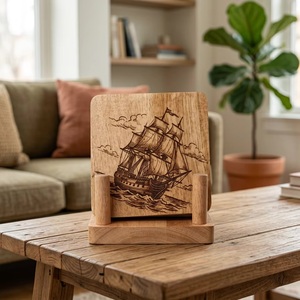 Juego de Posavasos Cuadrados de Madera con Diseño de Barco, Posavasos y Alfombrillas Hechas a Mano de Estilo Vintage - Product Image 2