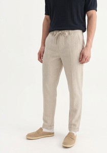 Enovate Stripped Lenin Men's Mid Waist Lightweight Breathable Summer <b>Trousers</b> with <b>Drawstring</b> Closure SLT 01 ODM - Product Image 2