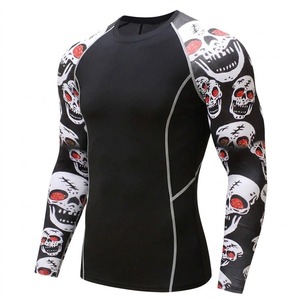 Haut de compression à manches longues avec motif de crâne imprimé par sublimation, style gothique, vêtements de sport pour hommes - Product Image 2