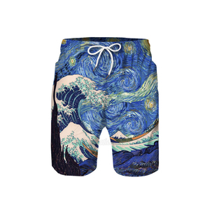 Shorts de Baño para Hombre con Estampado de Olas de Van Gogh, Secado Rápido, Sublimación, Poliéster, Casuales, con Cordón Ajustable, Cintura Media, Corte Corto - Product Image 2