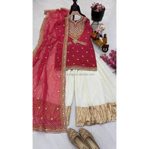 Sonakshi Sinha Conjunto Sharara de mujer de color rojo para bodas inspirado en actrices - Product Image 2